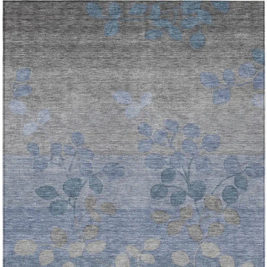Denim Blue And Gray Floral Washable Indoor Outdoor Area Rug Photo 9