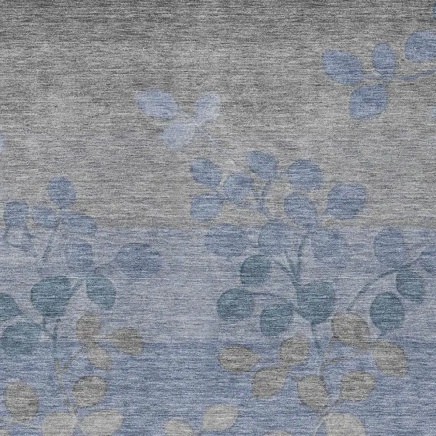 Denim Blue And Gray Floral Washable Indoor Outdoor Area Rug Photo 3