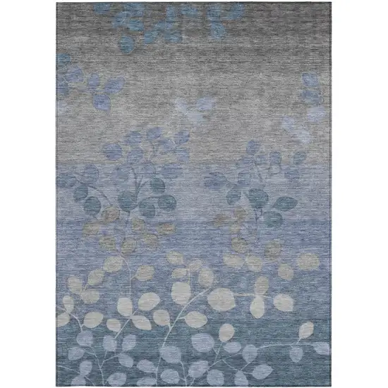 Denim Blue And Gray Floral Washable Indoor Outdoor Area Rug Photo 4