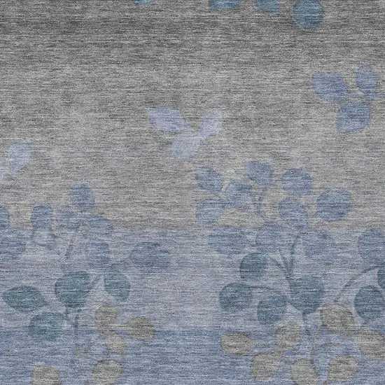 Denim Blue And Gray Floral Washable Indoor Outdoor Area Rug Photo 3