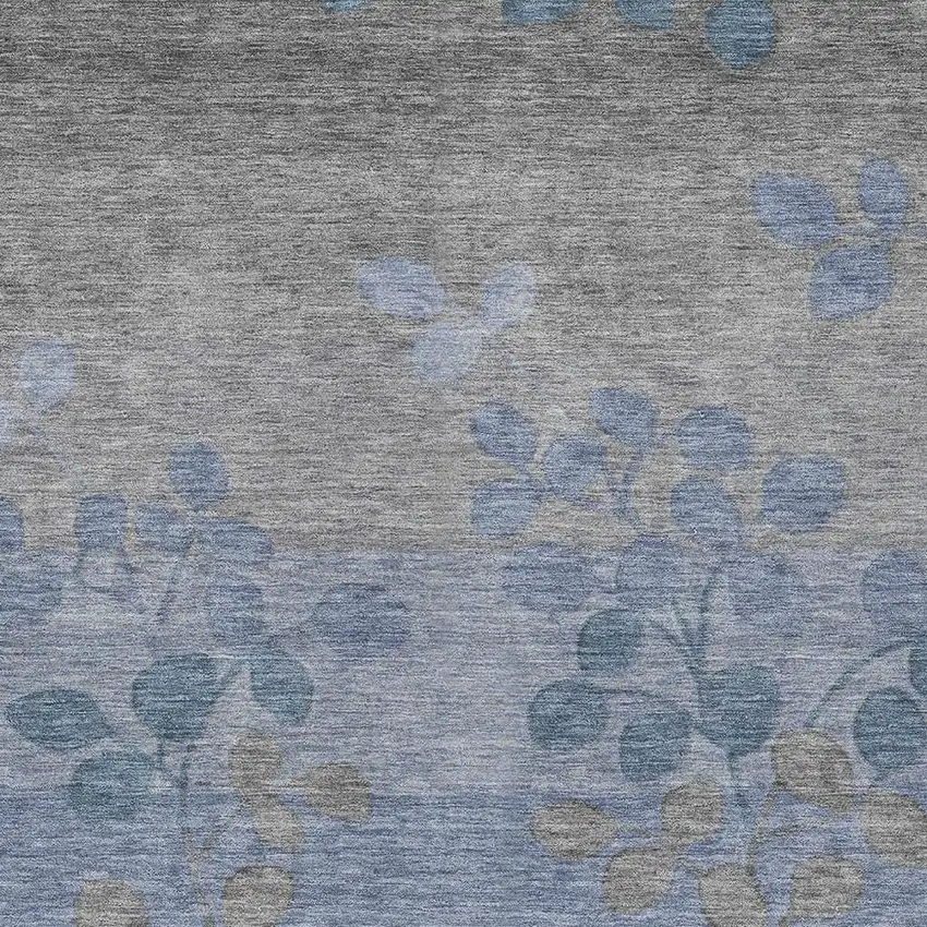 Denim Blue And Gray Floral Washable Indoor Outdoor Area Rug Photo 3