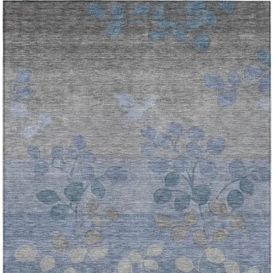 Denim Blue And Gray Floral Washable Indoor Outdoor Area Rug Photo 4