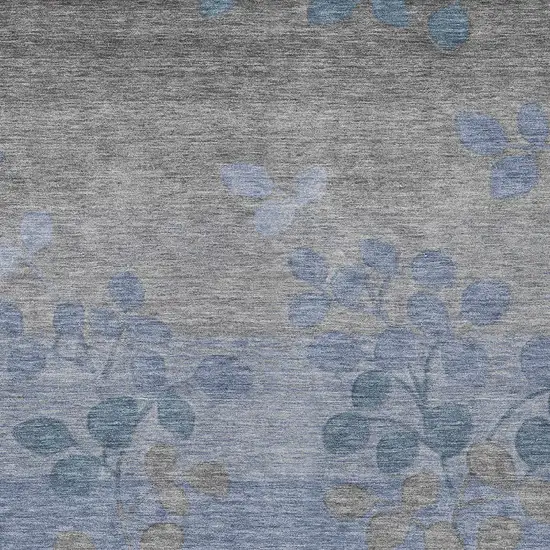 Denim Blue And Gray Floral Washable Indoor Outdoor Area Rug Photo 6