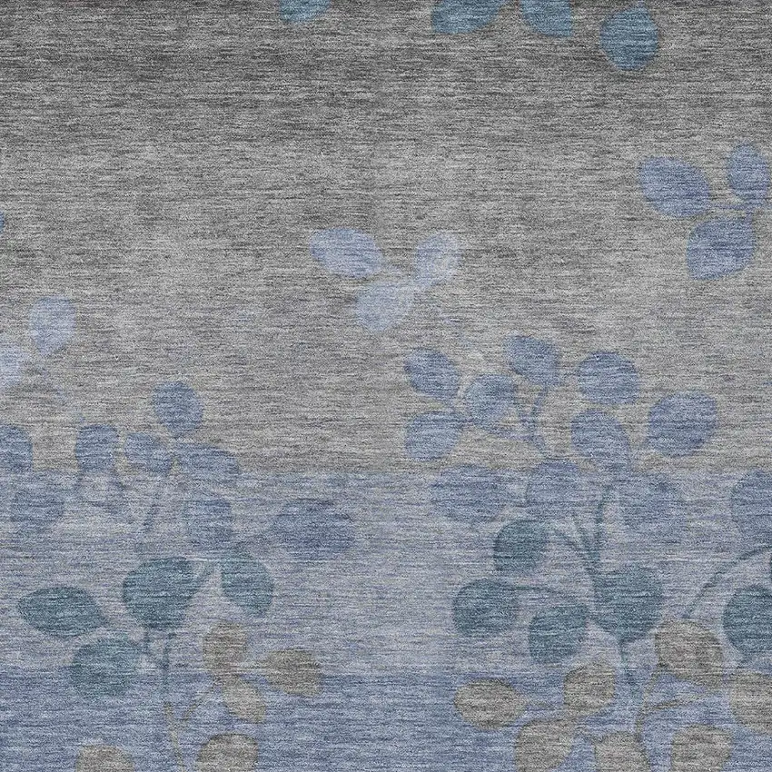 Denim Blue And Gray Floral Washable Indoor Outdoor Area Rug Photo 6