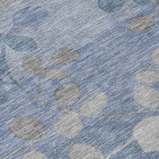 Denim Blue And Gray Floral Washable Indoor Outdoor Area Rug Photo 9