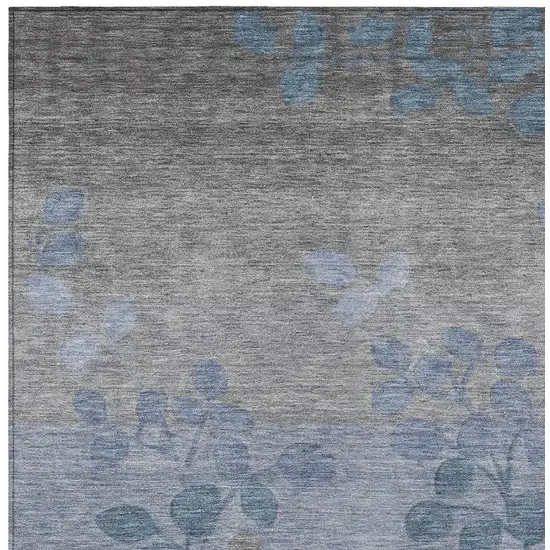 Denim Blue And Gray Floral Washable Indoor Outdoor Area Rug Photo 3