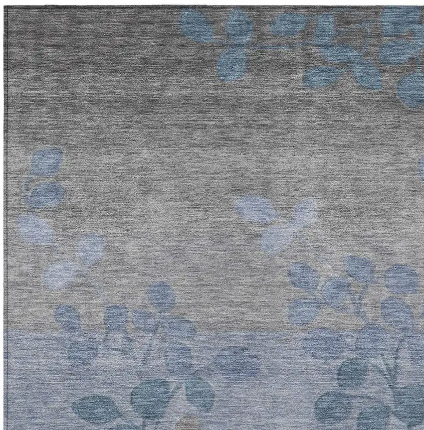 Denim Blue And Gray Floral Washable Indoor Outdoor Area Rug Photo 3