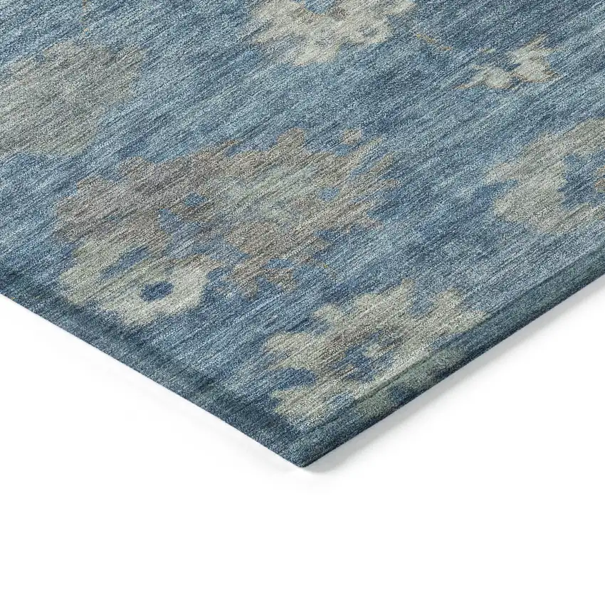 Denim Blue And Gray Floral Washable Indoor Outdoor Area Rug Photo 6