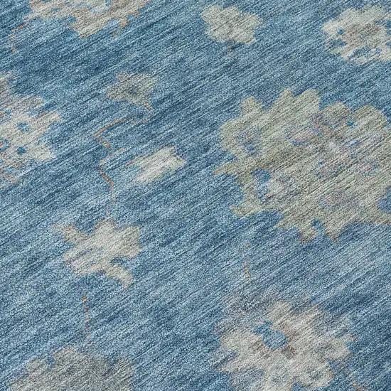 Denim Blue And Gray Floral Washable Indoor Outdoor Area Rug Photo 8