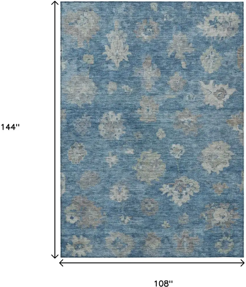 Denim Blue And Gray Floral Washable Indoor Outdoor Area Rug Photo 3