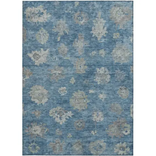 Denim Blue And Gray Floral Washable Indoor Outdoor Area Rug Photo 5