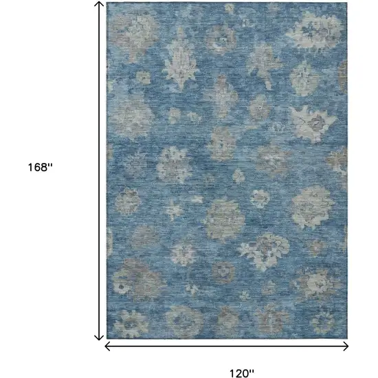 Denim Blue And Gray Floral Washable Indoor Outdoor Area Rug Photo 3