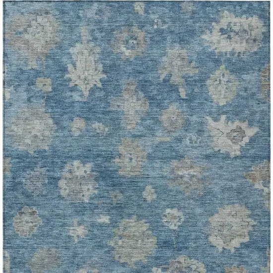 Denim Blue And Gray Floral Washable Indoor Outdoor Area Rug Photo 4