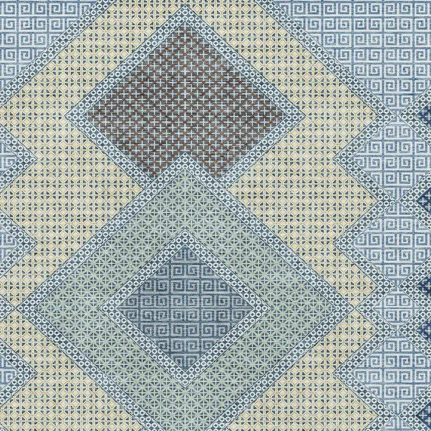 Denim Blue And Gray Geometric Washable Area Rug With UV Protection Photo 3