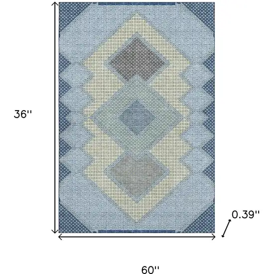 Denim Blue And Gray Geometric Washable Area Rug With UV Protection Photo 9