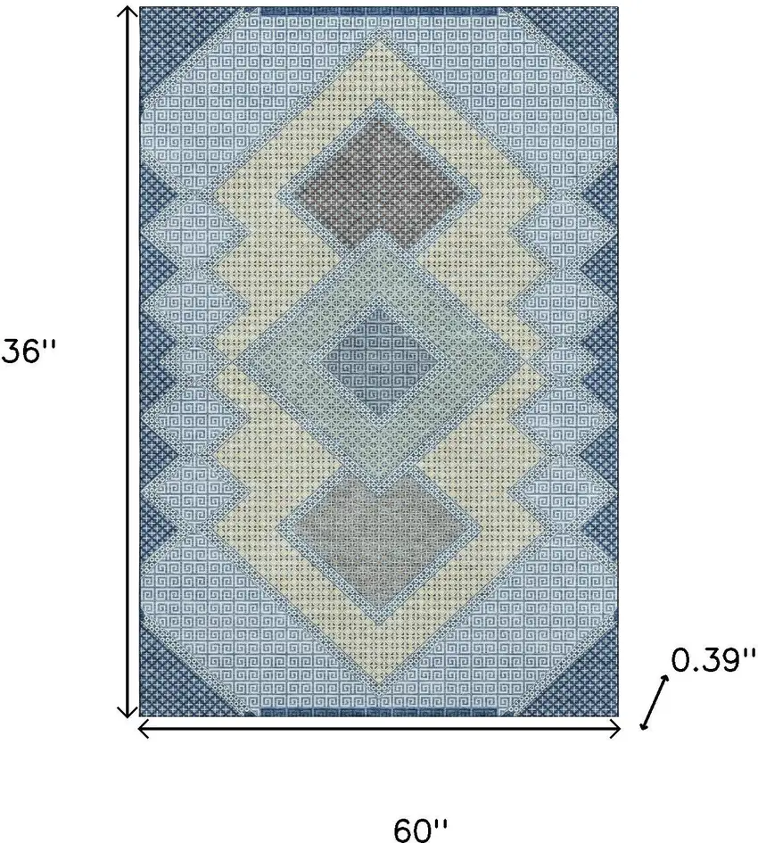Denim Blue And Gray Geometric Washable Area Rug With UV Protection Photo 9