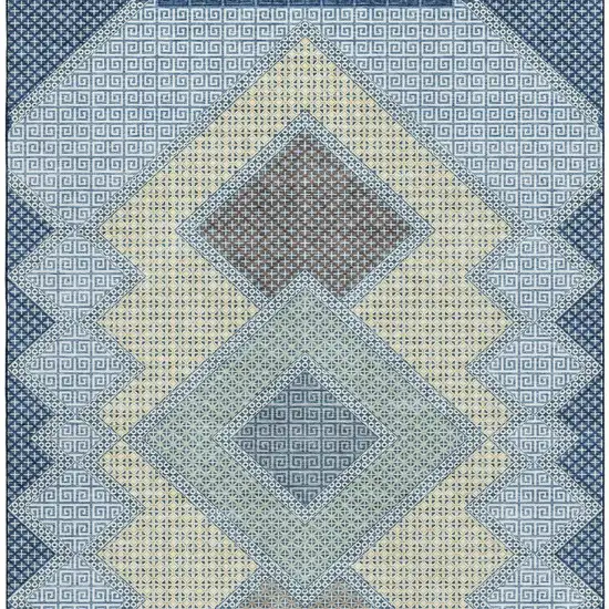 Denim Blue And Gray Geometric Washable Area Rug With UV Protection Photo 4
