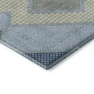 Photo of Denim Blue And Gray Geometric Washable Area Rug With UV Protection