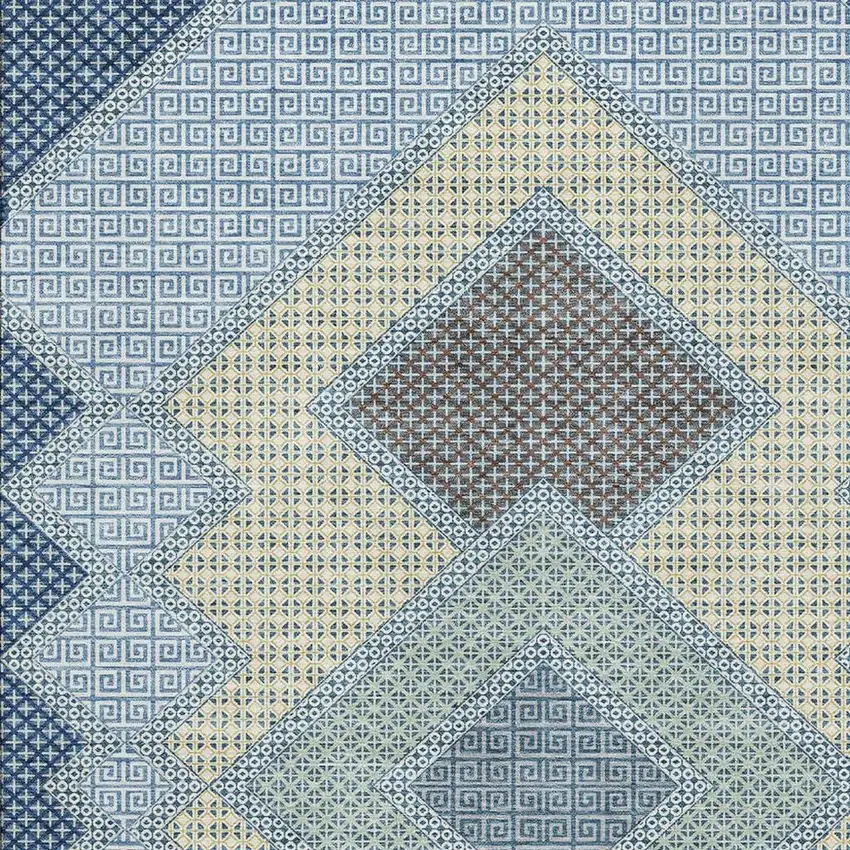 Denim Blue And Gray Geometric Washable Area Rug With UV Protection Photo 3