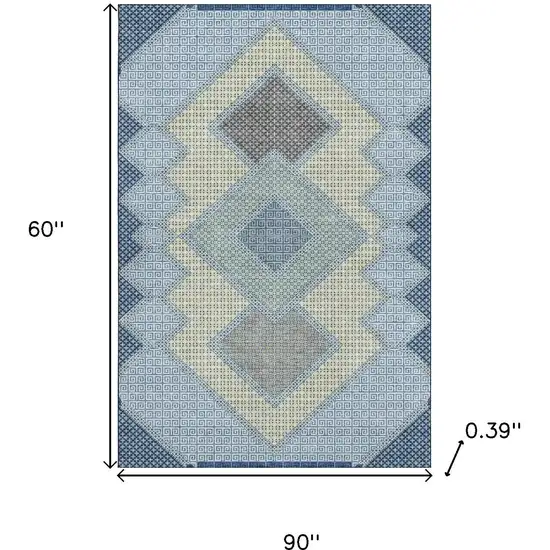 Denim Blue And Gray Geometric Washable Area Rug With UV Protection Photo 9