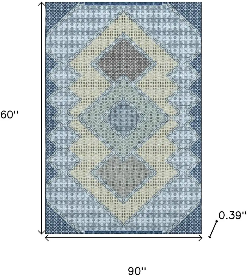 Denim Blue And Gray Geometric Washable Area Rug With UV Protection Photo 9