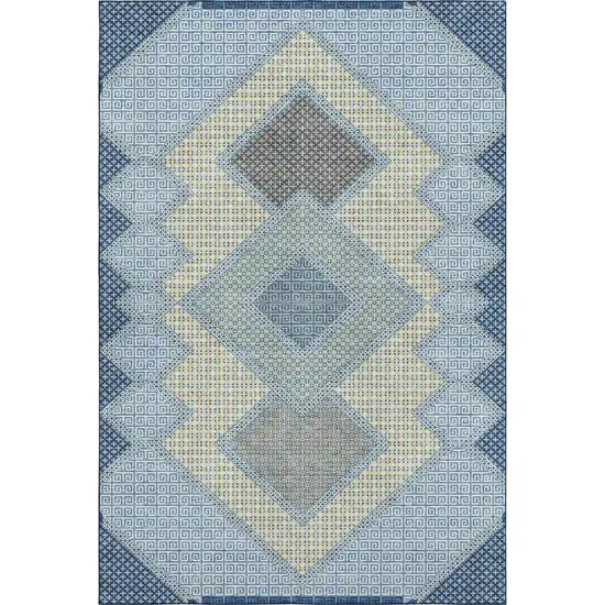 Denim Blue And Gray Geometric Washable Area Rug With UV Protection Photo 1