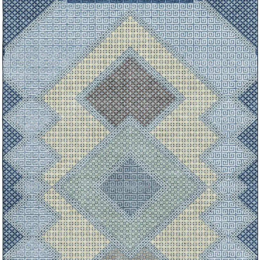 Denim Blue And Gray Geometric Washable Area Rug With UV Protection Photo 4