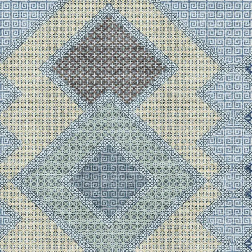 Denim Blue And Gray Geometric Washable Area Rug With UV Protection Photo 3