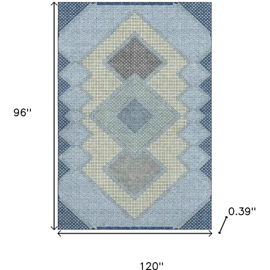 Denim Blue And Gray Geometric Washable Area Rug With UV Protection Photo 9