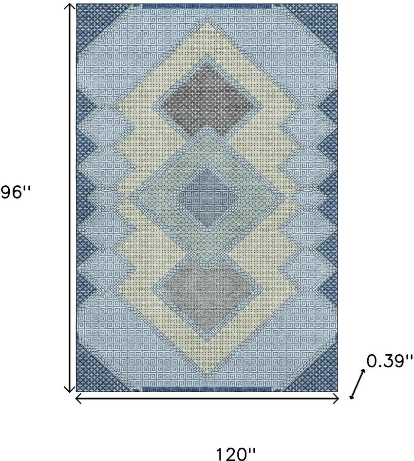 Denim Blue And Gray Geometric Washable Area Rug With UV Protection Photo 9