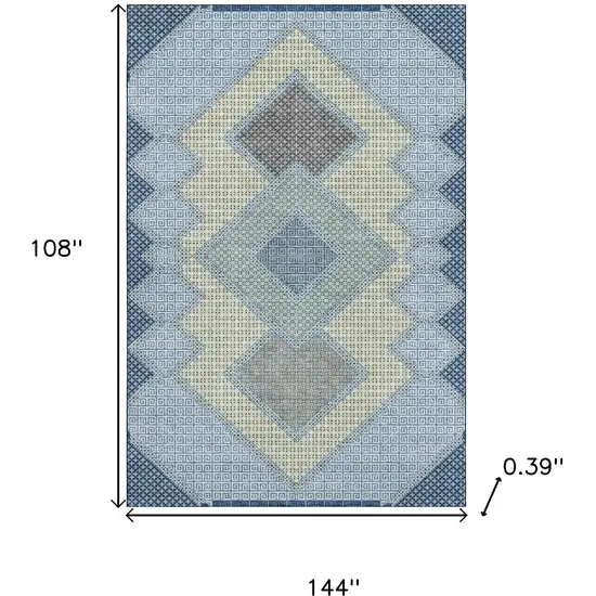 Denim Blue And Gray Geometric Washable Area Rug With UV Protection Photo 9