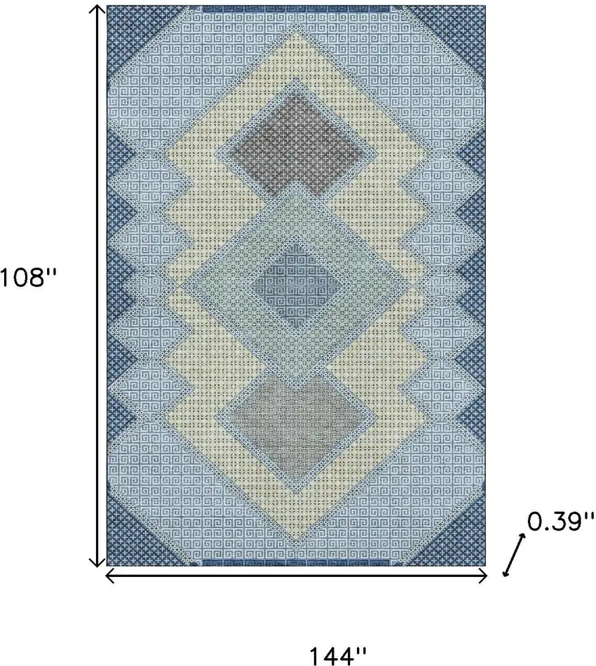 Denim Blue And Gray Geometric Washable Area Rug With UV Protection Photo 9