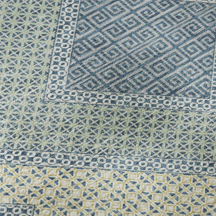 Denim Blue And Gray Geometric Washable Area Rug With UV Protection Photo 8