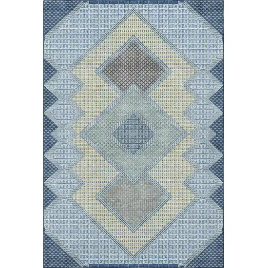 Denim Blue And Gray Geometric Washable Area Rug With UV Protection Photo 4