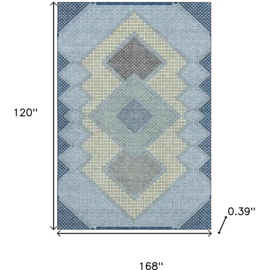Denim Blue And Gray Geometric Washable Area Rug With UV Protection Photo 9