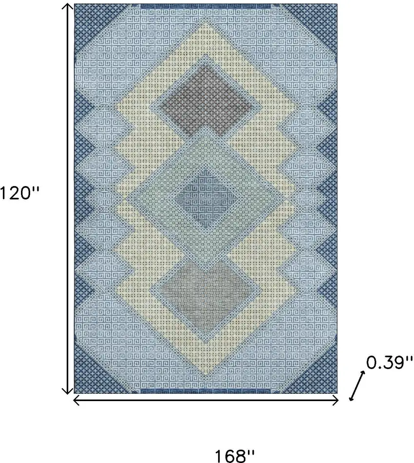 Denim Blue And Gray Geometric Washable Area Rug With UV Protection Photo 9