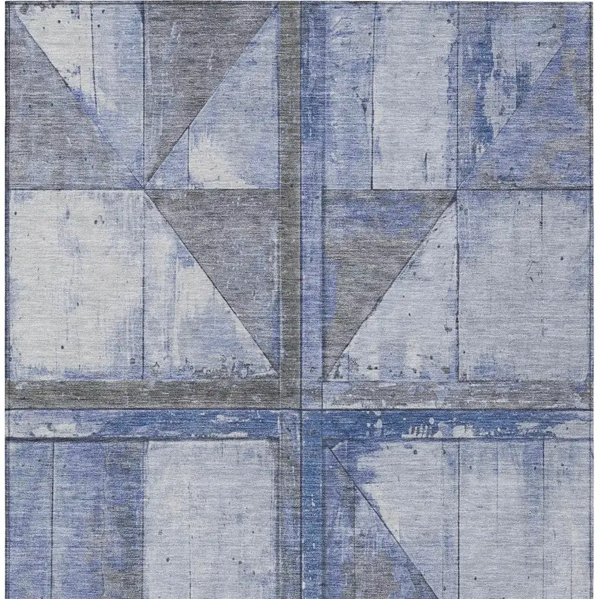 Denim Blue And Gray Geometric Washable Indoor Outdoor Area Rug Photo 1