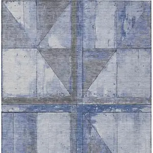 Photo of Denim Blue And Gray Geometric Washable Indoor Outdoor Area Rug