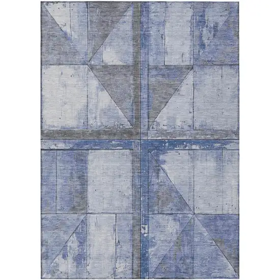 Denim Blue And Gray Geometric Washable Indoor Outdoor Area Rug Photo 8
