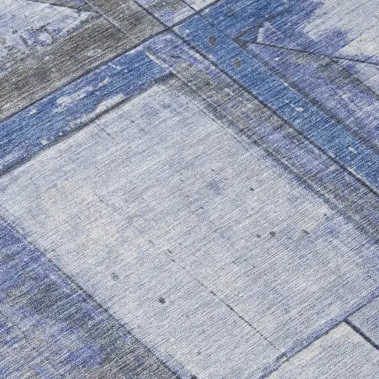 Denim Blue And Gray Geometric Washable Indoor Outdoor Area Rug Photo 8