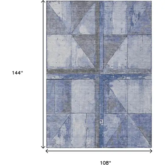 Denim Blue And Gray Geometric Washable Indoor Outdoor Area Rug Photo 9