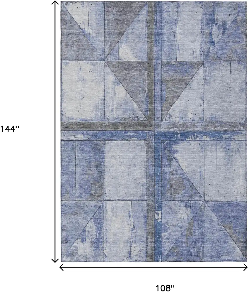 Denim Blue And Gray Geometric Washable Indoor Outdoor Area Rug Photo 9
