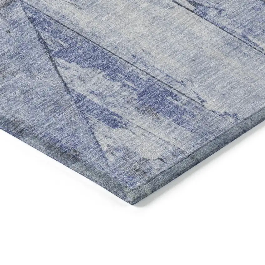 Denim Blue And Gray Geometric Washable Indoor Outdoor Area Rug Photo 6