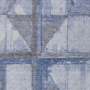 Photo of Denim Blue And Gray Geometric Washable Indoor Outdoor Area Rug