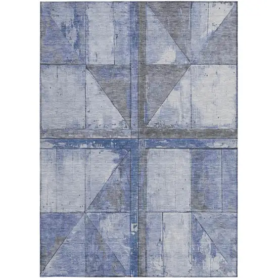 Denim Blue And Gray Geometric Washable Indoor Outdoor Area Rug Photo 8