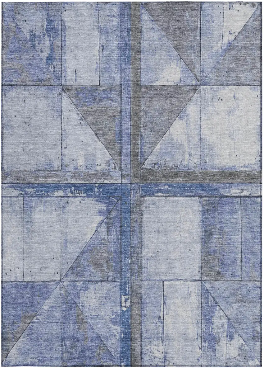 Denim Blue And Gray Geometric Washable Indoor Outdoor Area Rug Photo 8