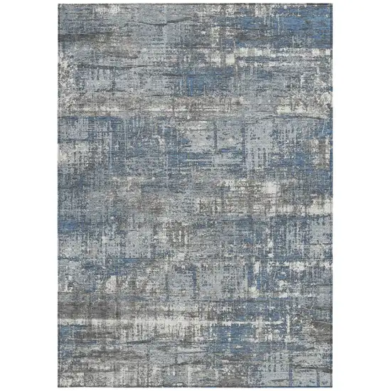 Denim Blue And Gray Geometric Washable Indoor Outdoor Area Rug Photo 9