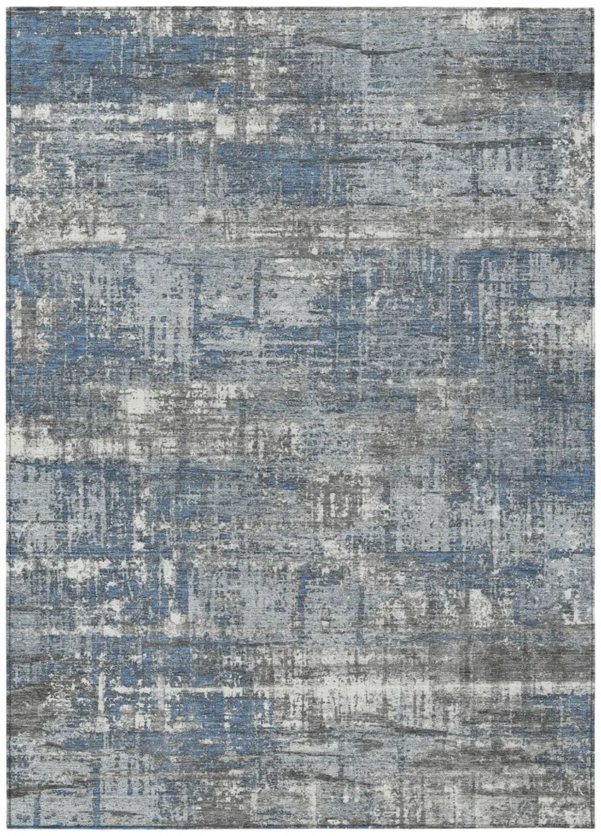 Denim Blue And Gray Geometric Washable Indoor Outdoor Area Rug Photo 1