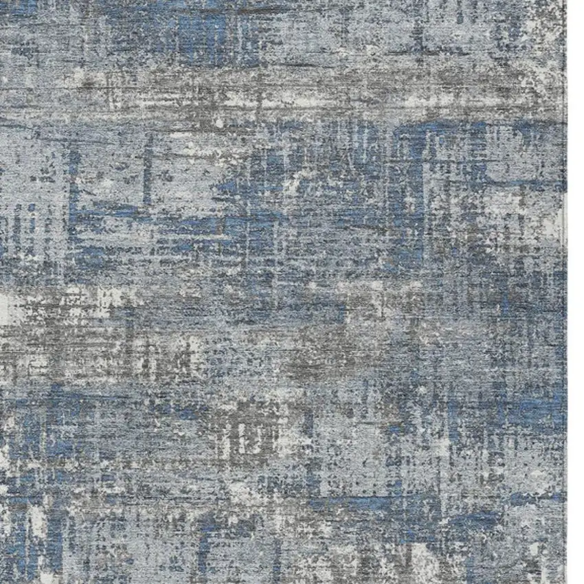 Denim Blue And Gray Geometric Washable Indoor Outdoor Area Rug Photo 3