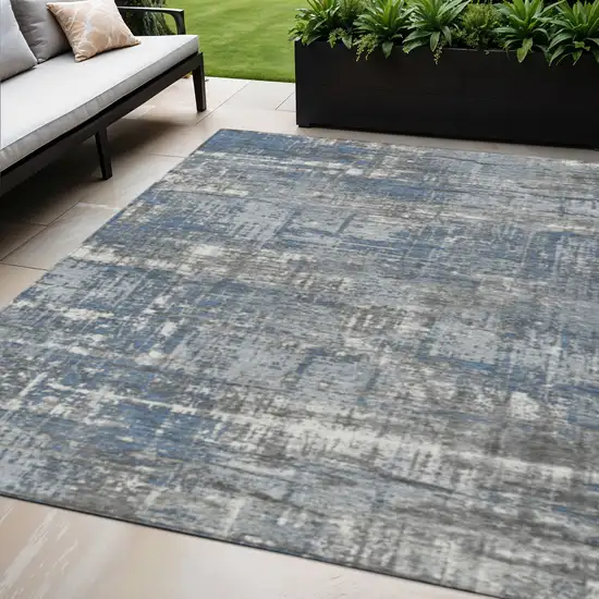 Denim Blue And Gray Geometric Washable Indoor Outdoor Area Rug Photo 2